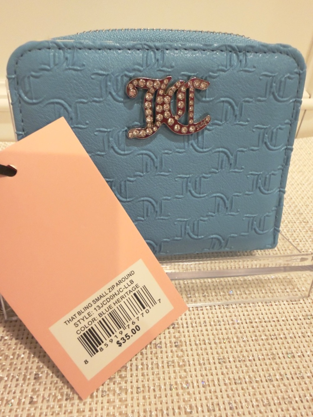 ✨🩵 Juicy Couture That Bling Blue Heritage Embossed Small Wristlet Wallet - Picture 3 of 15